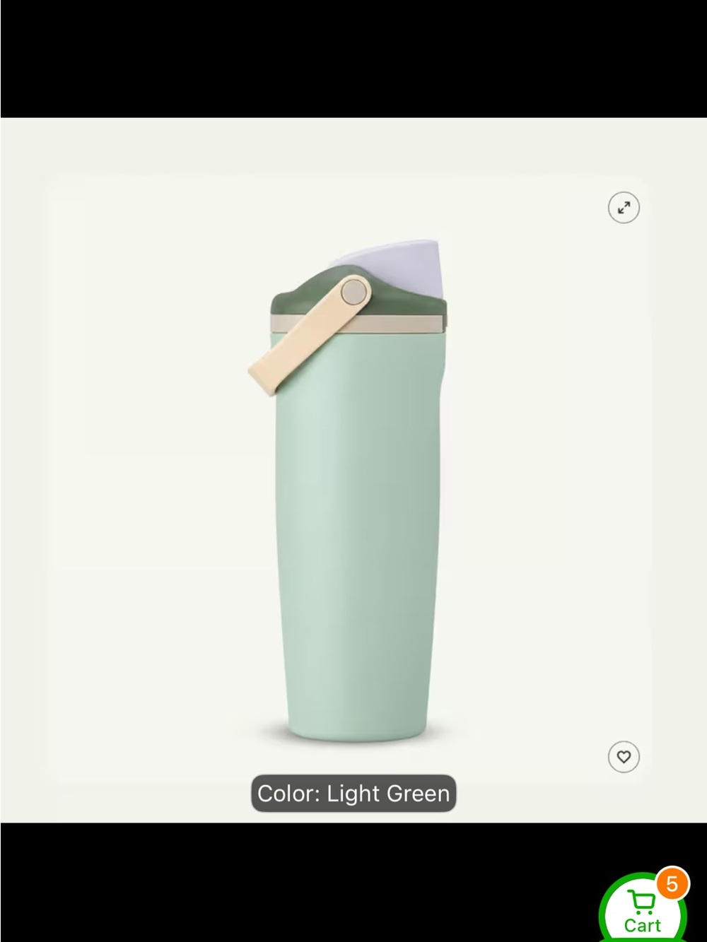 Light Green Insulated Travel Bottle with Beige Handle